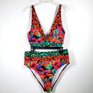 Colorful Leopard Floral Bikini Set